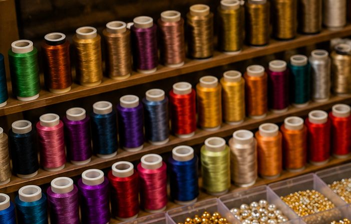 Premium silk thread spools in assorted shades